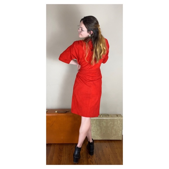 Vintage Suede Red Wrap Dress - Picture 4 of 10